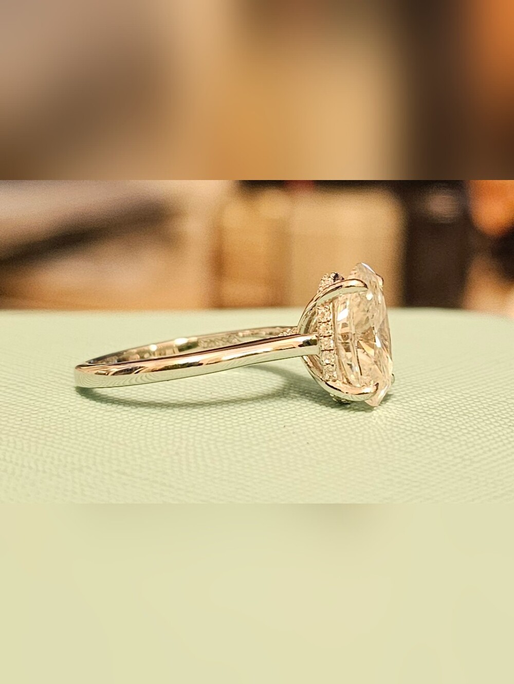 925 STERLING SILVER Elongated 3 carat Oval Moissanite with Hidden Halo SZ 6